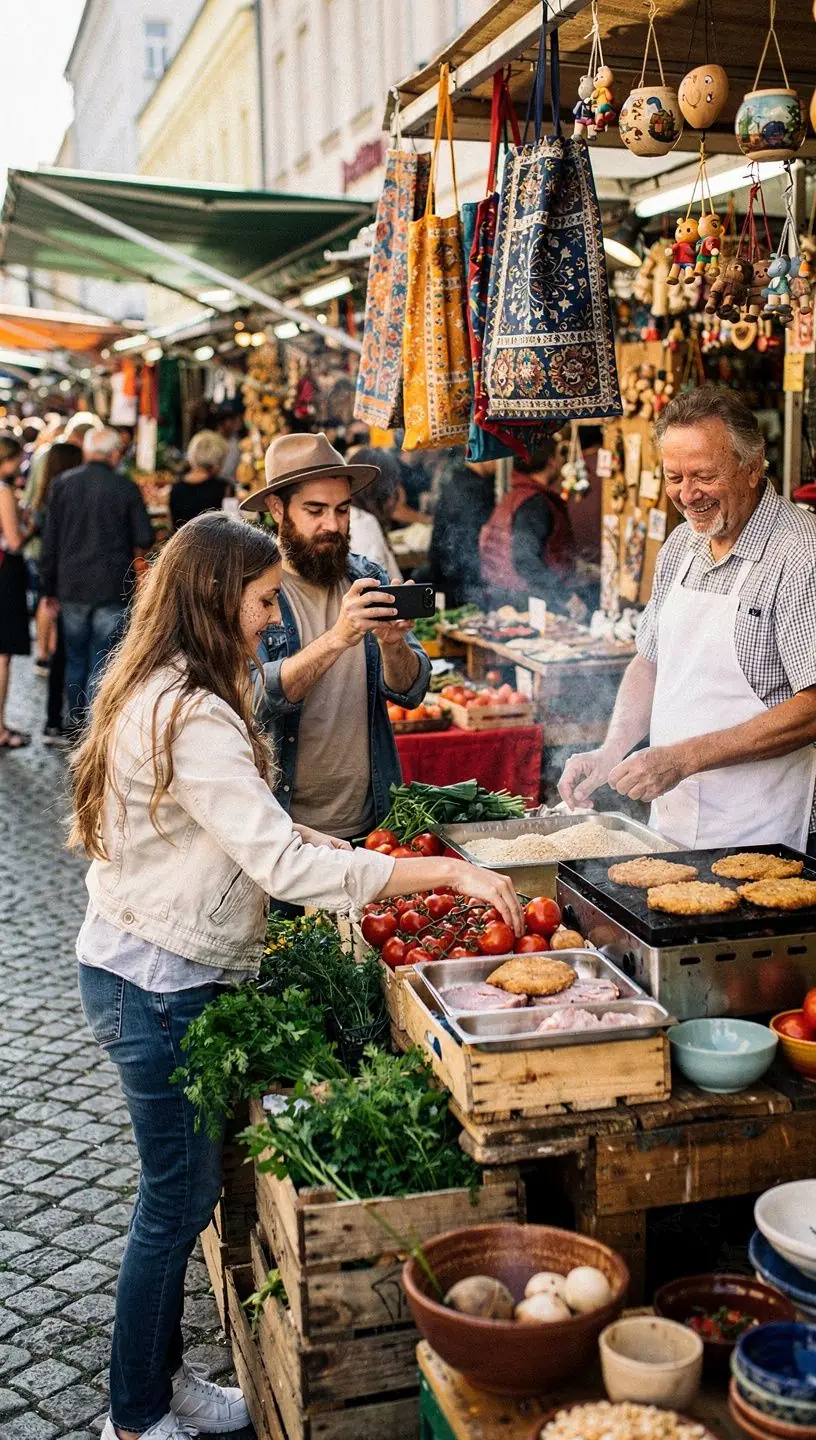 Besucher probieren handgemachte Brezeln und senfgelbe Soßen bei einem regionalen Food-Event.
